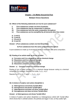 2 Is Matter Around Us Pure Multiple Choice Questions