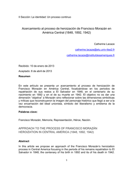 Acercamiento Al Proceso De Heroización De Francisco Morazán En América Central (1848, 1892, 1942)