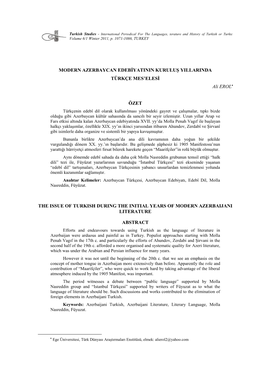 MODERN AZERBAYCAN EDEBİYATININ KURULUŞ YILLARINDA TÜRKÇE MES’ELESİ Ali EROL