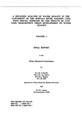 A Situation Analysis of Water Quality in the Catchment of the Buffalo