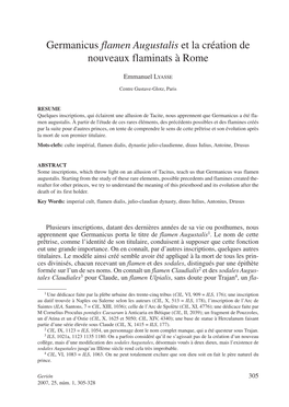 Germanicus Flamen Augustalis Et La Création De Nouveaux Flaminats À Rome