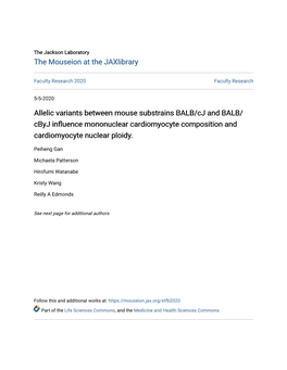 Allelic Variants Between Mouse Substrains BALB/Cj and BALB/Cbyj