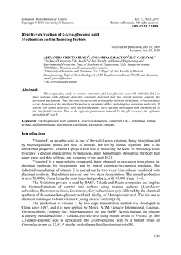 Reactive Extraction of 2-Keto-Gluconic Acid Mechanism and Influencing Factors