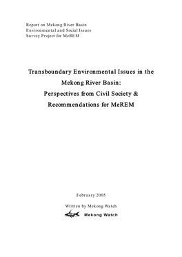 Report on Mekong River Basin Environmental and Social Issues Survey Project for Merem