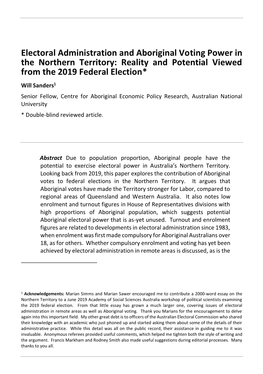 Electoral Administration and Aboriginal Voting Power In