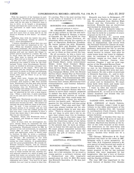 CONGRESSIONAL RECORD—SENATE, Vol. 158, Pt. 9 July 23, 2012 with the Majority of His Business in East- It’S Exciting