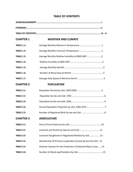 Table of Contents Chapter 1 Weather and Climate Chapter 2 Population Chapter 3 Agriculture