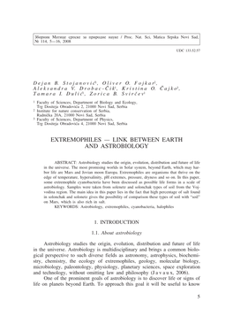 Extremophiles — Link Between Earth and Astrobiology