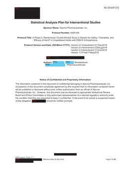 Statistical Analysis Plan for Interventional Studies