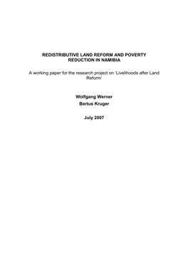 Redistributive Land Reform and Poverty Reduction in Namibia