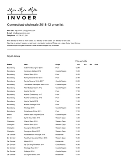 Connecticut Wholesale 2018-12 Price List