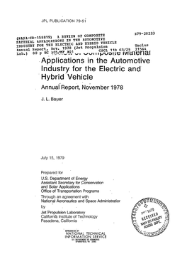 Applications in the Automotive Industry for the Electric and Hybrid Vehicle Annuaereport, November 1978