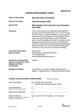 Warwickshire Provisional Local Transport Plan 2005
