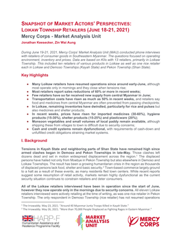 LOIKAW TOWNSHIP RETAILERS (JUNE 18-21, 2021) Mercy Corps - Market Analysis Unit Jonathan Keesecker, Zin Wai Aung