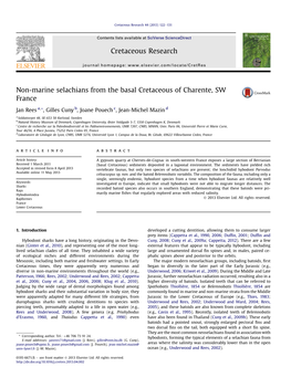 Non-Marine Selachians from the Basal Cretaceous of Charente, SW France