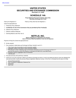 United States Securities and Exchange Commission Schedule 14A Netflix, Inc