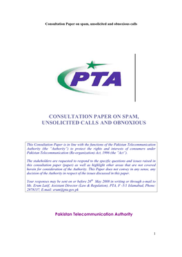 Consultation Paper on Spam, Unsolicited Calls and Obnoxious