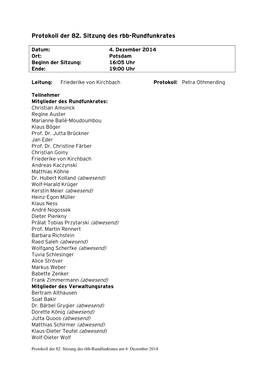 Protokoll Der 82. Sitzung Des Rbb-Rundfunkrates