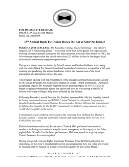 FOR IMMEDIATE RELEASE PRESS CONTACT: John Mcgill Black Tie Dinner PR