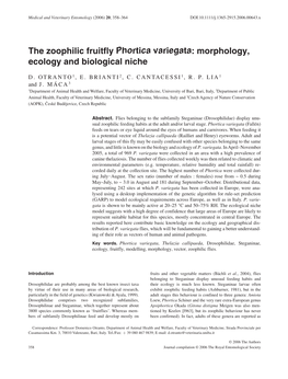 The Zoophilic Fruitfly Phortica Variegata : Morphology, Ecology and Biological Niche