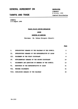 GENERAL AGREEMENT on RESTRICTED C/RM/M/8 8 October 1990 TARIFFS and TRADE Limited Distribution