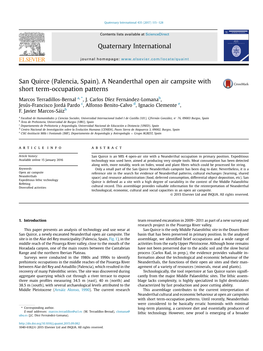 San Quirce (Palencia, Spain). a Neanderthal Open Air Campsite with Short Term-Occupation Patterns