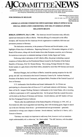 For Immediate Release American Jewish Committee