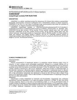 CANCIDAS® (Caspofungin Acetate) for INJECTION