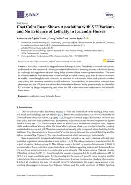 Coat Color Roan Shows Association with KIT Variants and No Evidence of Lethality in Icelandic Horses