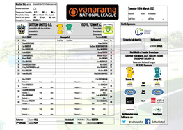 SUTTON UNITED F.C. YEOVIL TOWN F.C. Match Sponsors: Amber Shirts with Chocolate Trim Green Shirts Amber Shorts Green Shorts