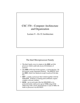 CSC 370 – Computer Architecture and Organization