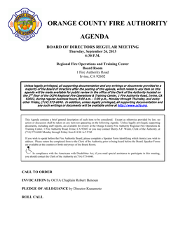 Orange County Fire Authority Agenda