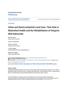 Urban and Rural-Residential Land Uses: Their Role in Watershed Health and the Rehabilitation of Oregon’S Wild Salmonids