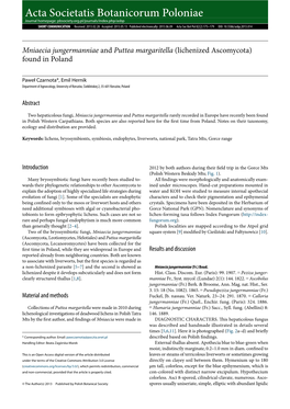Mniaecia Jungermanniae and Puttea Margaritella (Lichenized Ascomycota) Found in Poland