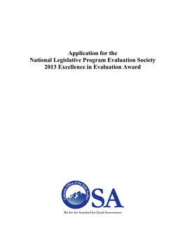 Application for the National Legislative Program Evaluation Society 2013 Excellence in Evaluation Award