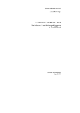 RE-DISTRIBUTION from ABOVE the Politics of Land Rights and Squatting in Coastal Kenya