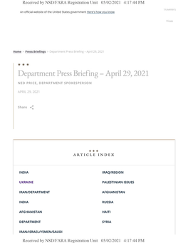 Department Press Briefing - April 29, 2021