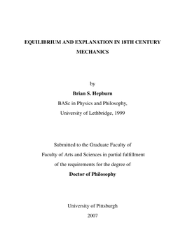 Equilibrium and Explanation in 18Th Century Mechanics