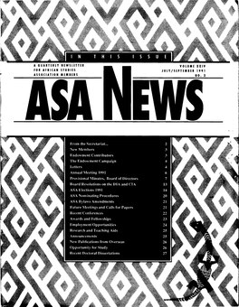 A Quarterly Newsletter for African Studies Association Members from the Secretariat