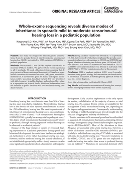 Whole-Exome Sequencing Reveals Diverse Modes of Inheritance in Sporadic Mild to Moderate Sensorineural Hearing Loss in a Pediatric Population