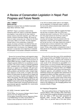 A Review of Conservation Legislation in Nepal: Past Progress and Future Needs