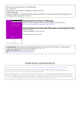 British Journal for the History of Philosophy Bertrand Russell And