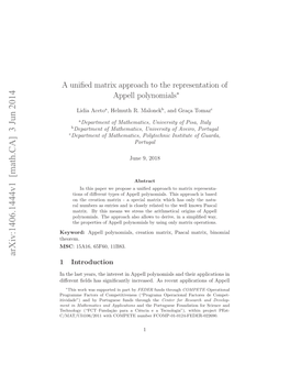 A Unified Matrix Approach to the Representation of Appell Polynomials