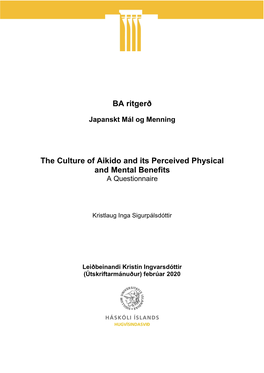 BA Ritgerð the Culture of Aikido and Its Perceived Physical and Mental