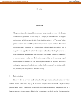 PRODUCTION of LOW-ENERGY ANTIPROTONS D. Möhl Abstract 1