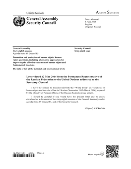 General Assembly Security Council Sixty-Eighth Session Sixty-Ninth Year Agenda Items 69 (B) and 85