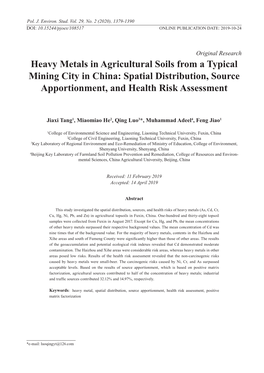 Heavy Metals in Agricultural Soils from a Typical Mining City in China: Spatial Distribution, Source Apportionment, and Health Risk Assessment
