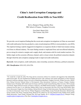 China's Anti-Corruption Campaign and Credit Reallocation from Soes