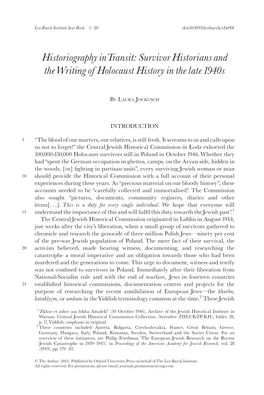 Historiography Intransit: Survivor Historians and Thewriting Of