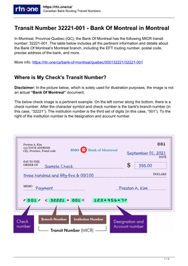 000132221 — Transit and Routing Numbers for the Bank of Montreal in Montreal